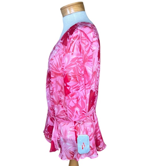 Adriana Papell Silk Pink & Red Floral Print Wrap Jacket Vintage Size 16 NWT - Picture 8 of 16